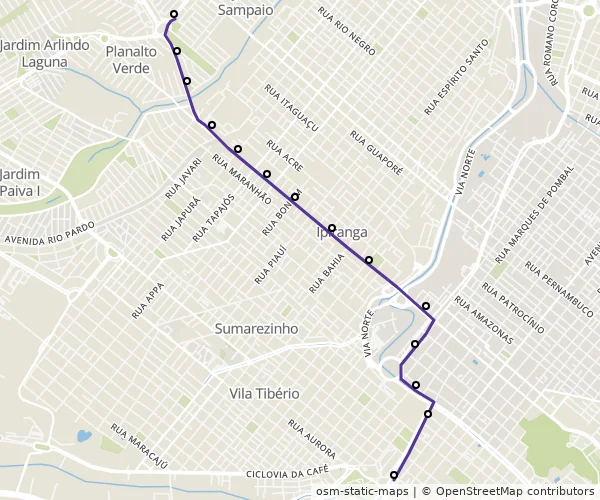 Mapa do itinerário da linha