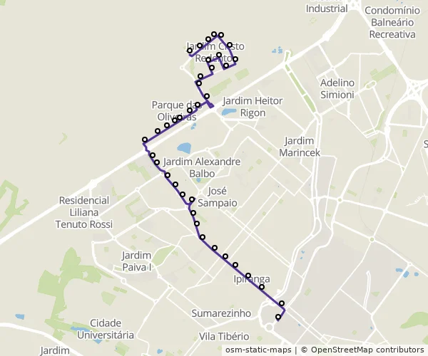 Mapa do itinerário da linha