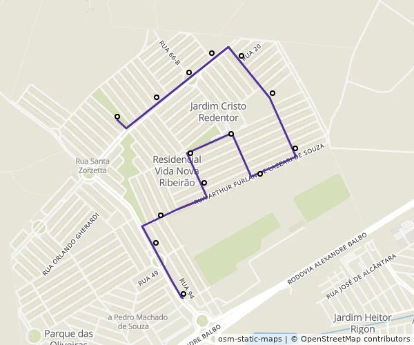 Mapa do itinerário da linha