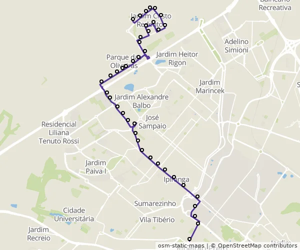 Mapa do itinerário da linha