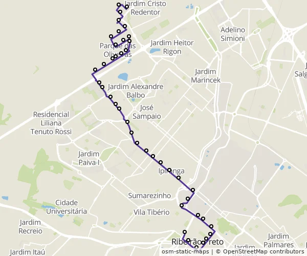 Mapa do itinerário da linha