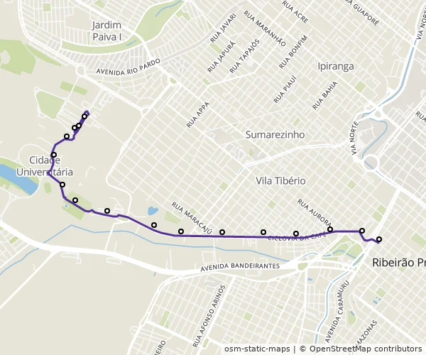 Mapa do itinerário da linha