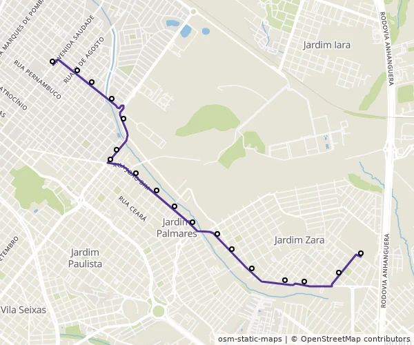 Mapa do itinerário da linha