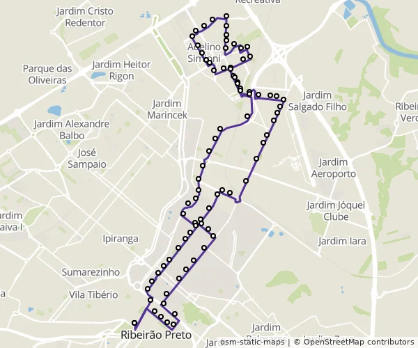 Mapa do itinerário da linha