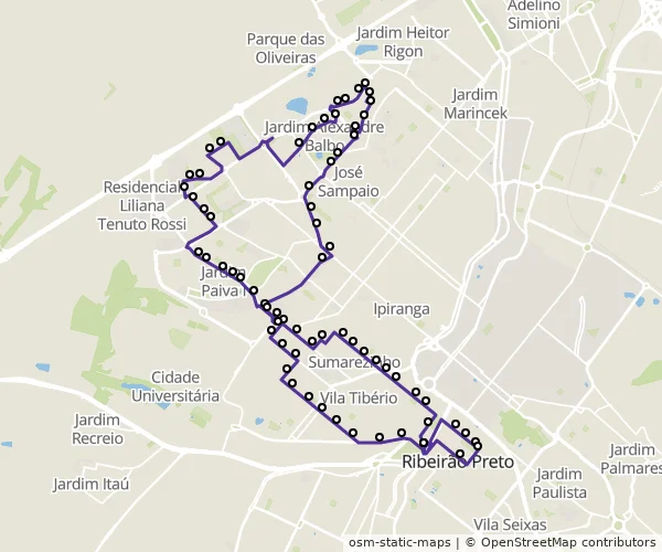 Mapa do itinerário da linha