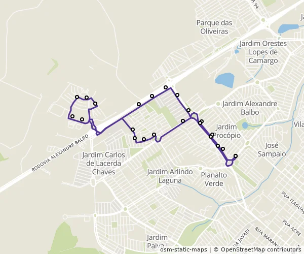 Mapa do itinerário da linha