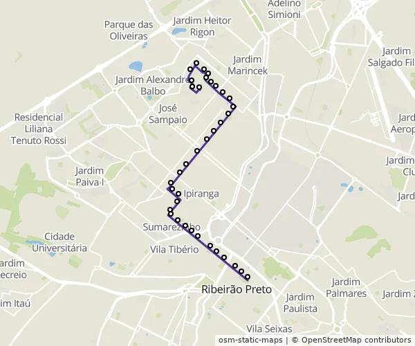 Mapa do itinerário da linha