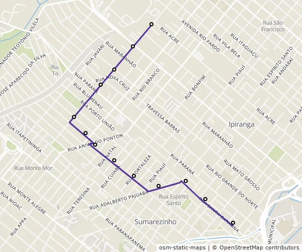 Mapa do itinerário da linha