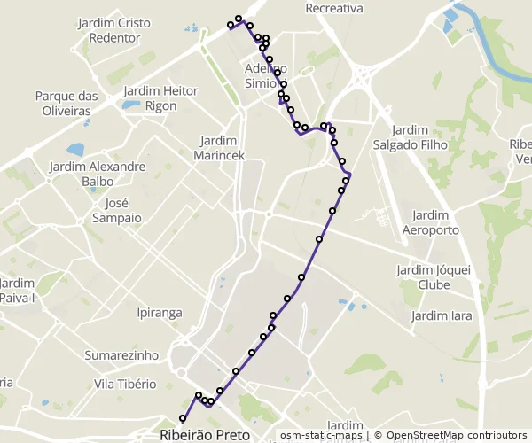 Mapa do itinerário da linha
