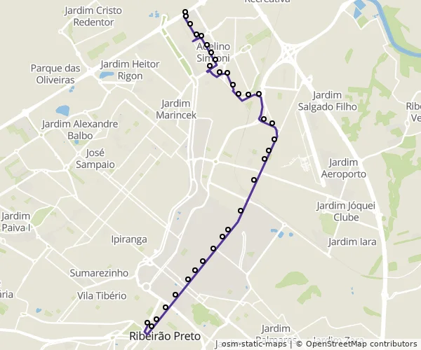 Mapa do itinerário da linha
