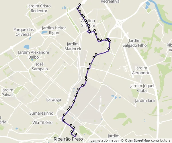 Mapa do itinerário da linha