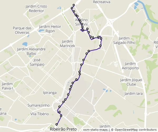 Mapa do itinerário da linha