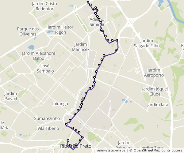 Mapa do itinerário da linha
