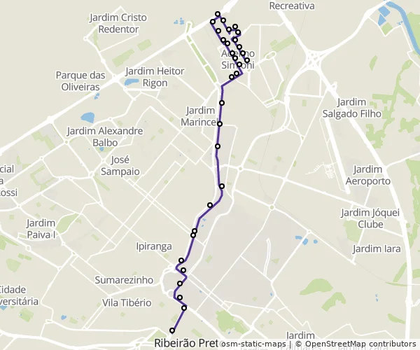 Mapa do itinerário da linha