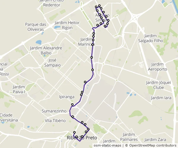 Mapa do itinerário da linha