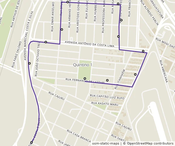 Mapa do itinerário da linha