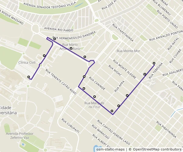 Mapa do itinerário da linha