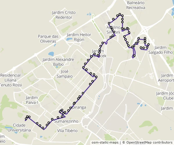Mapa do itinerário da linha
