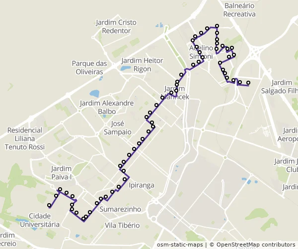 Mapa do itinerário da linha