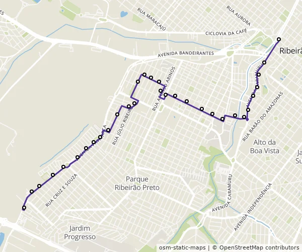 Mapa do itinerário da linha