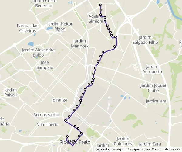 Mapa do itinerário da linha