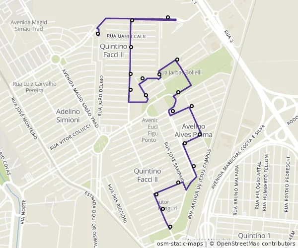 Mapa do itinerário da linha