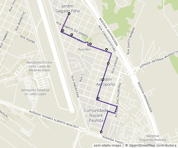 Mapa do itinerário da linha