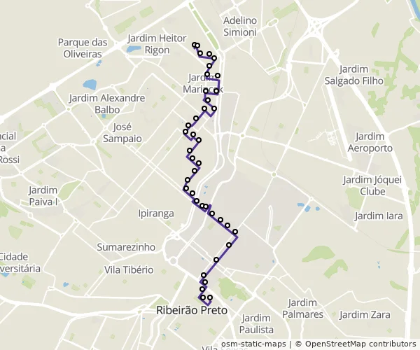 Mapa do itinerário da linha