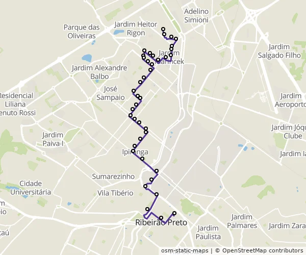 Mapa do itinerário da linha