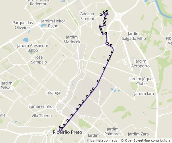Mapa do itinerário da linha