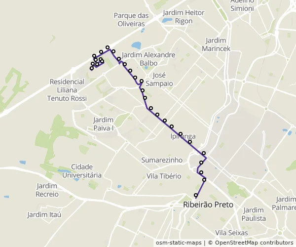 Mapa do itinerário da linha