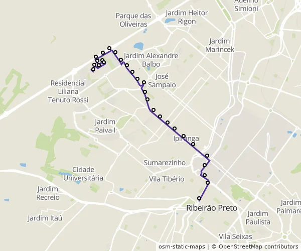 Mapa do itinerário da linha