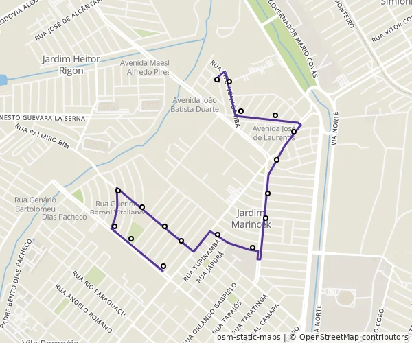 Mapa do itinerário da linha
