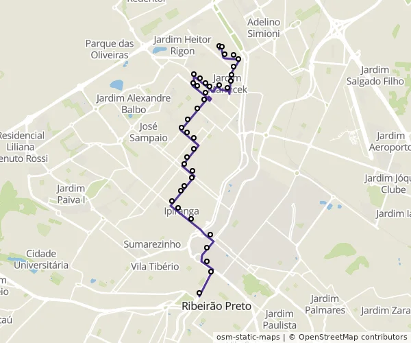 Mapa do itinerário da linha