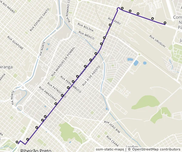 Mapa do itinerário da linha