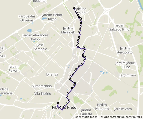 Mapa do itinerário da linha