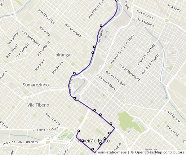 Mapa do itinerário da linha