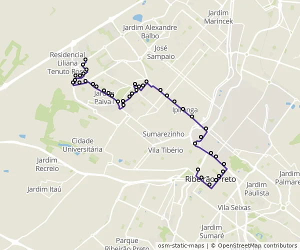 Mapa do itinerário da linha