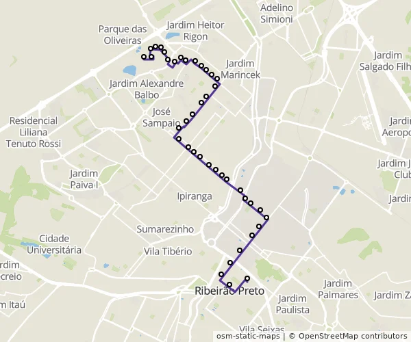 Mapa do itinerário da linha
