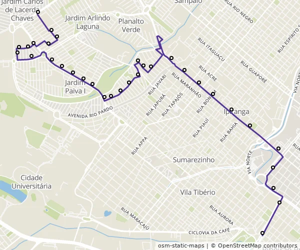 Mapa do itinerário da linha