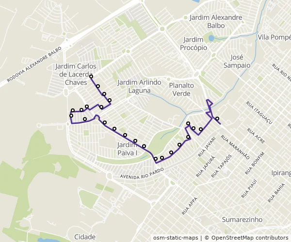 Mapa do itinerário da linha