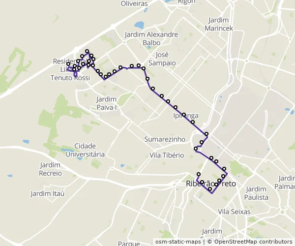 Mapa do itinerário da linha