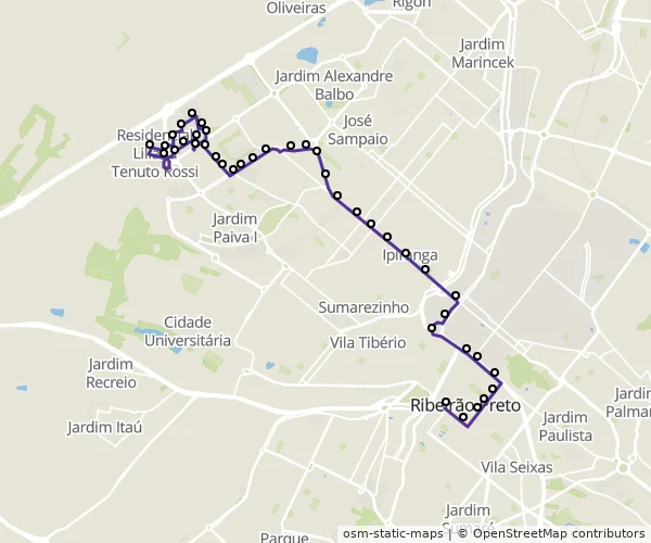 Mapa do itinerário da linha