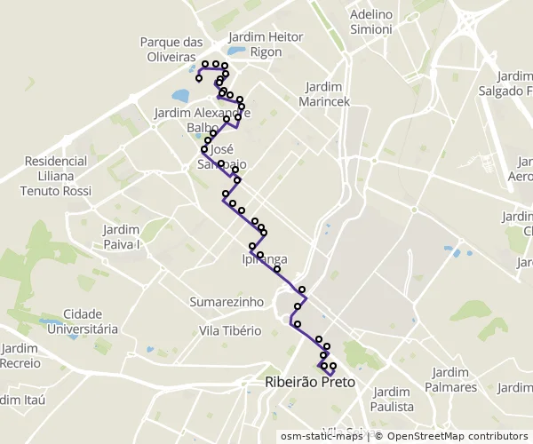 Mapa do itinerário da linha