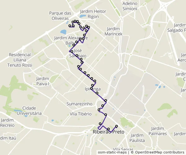 Mapa do itinerário da linha