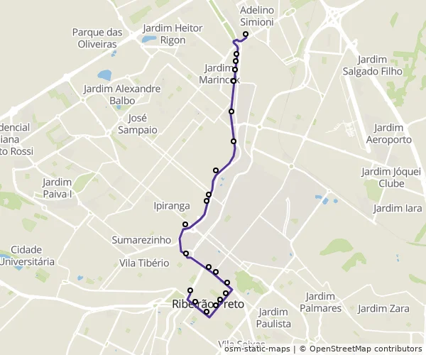 Mapa do itinerário da linha