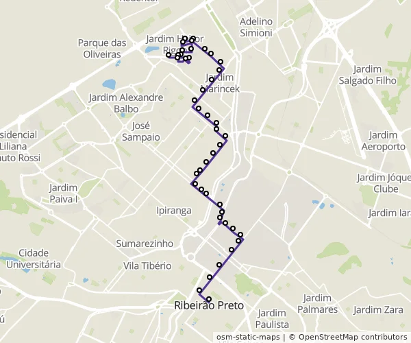 Mapa do itinerário da linha