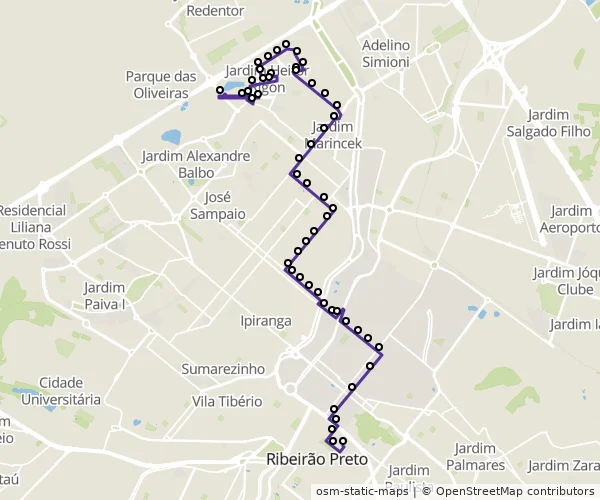 Mapa do itinerário da linha