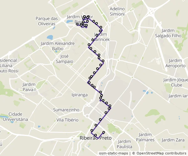 Mapa do itinerário da linha