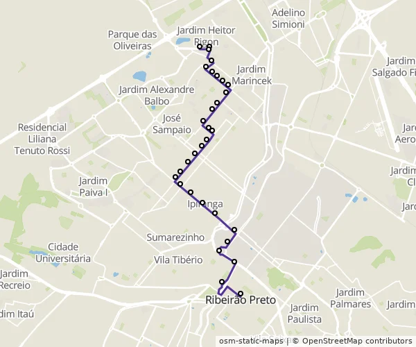 Mapa do itinerário da linha